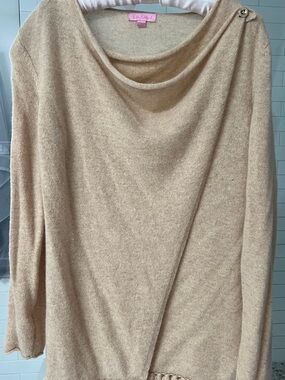 Lilly Pulitzer Beige Draped Neck Sweater with Shoulder Button
